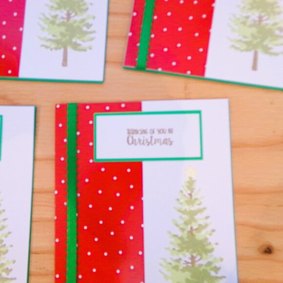 Set of 10 Handmade Christmas Tree Cards (Green Ribbon) - Picture 3 of 4